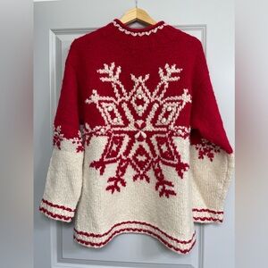 Vintage Express Tricot Women Small Chunky Knit Oversized Snowflake Tunic Sweater
